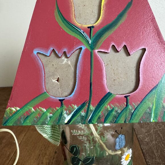 Hand Crafted mason jar lamp floral WELCOME Tulip cutout on shade WORKS - Picture 3 of 9